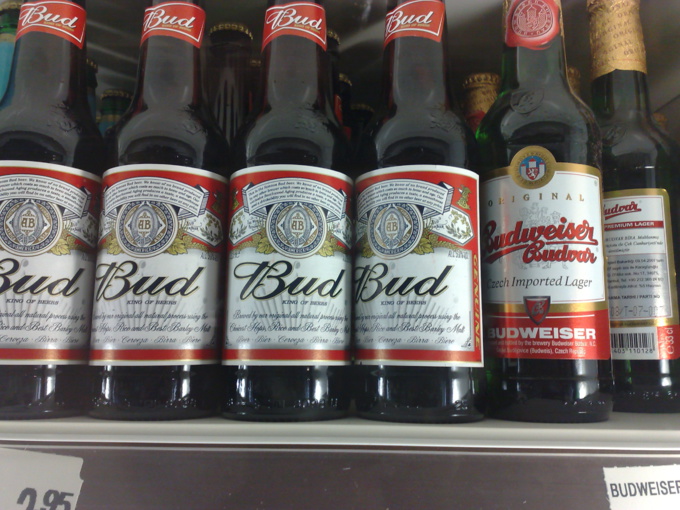 American and Czech Budweiser in Tray American and Czech Budweiser in Tray